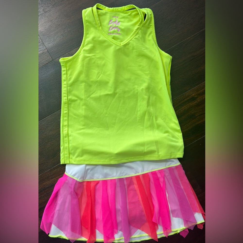 Lucky in LoveNeon Yellow Top and Pink Skirt Tennis Set